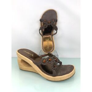 Skechers Wedge Sandals 7.5 Brown Macrame Beaded Vintage Y2K Goth Boho Deadstock